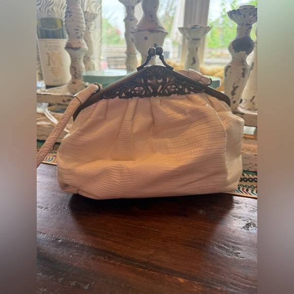 Vintage 1950s Fancy Nancy Atlanta White Faux Lizard Frame Handbag - Picture 11 of 11